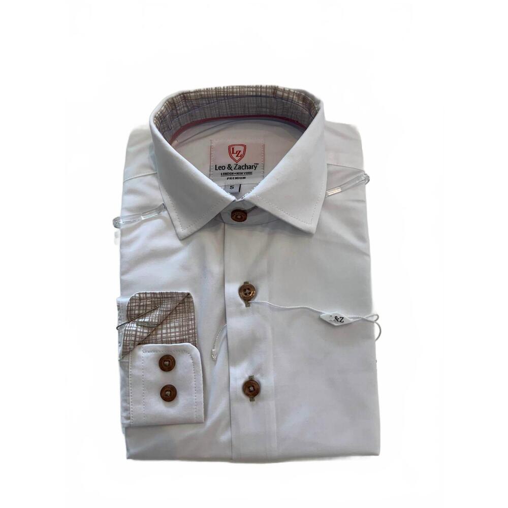 NEW LEO & ZACHARY boys' dress shirt in white/beige